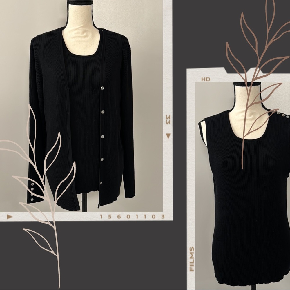 Coldwater Creek Cardigan Set Black Ribbed